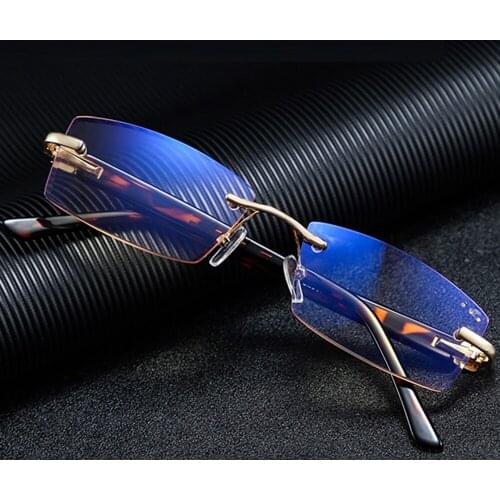 Diamond Frameless Fashion Men Trend Reading Glasses 0.75 1.25 1.5 2.00 1.75 TO 4 with Case