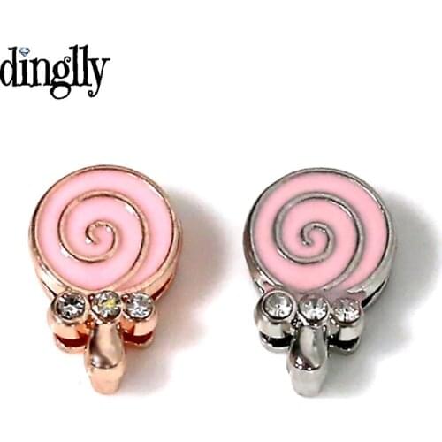 DINGLLY 2Pcs/Lot Pink Swirl Lollipop Circle Beads Rose Gold Clip Charm Fit Original Watch Belt Bracelet Watch Bangle Gift
