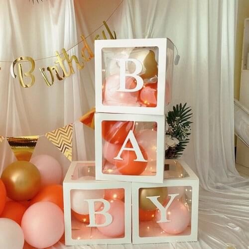 DIY 26 Letters Balloon Box Transparent Name Box Kids 1st Birthday Party Decor Balloons Box Baby Shower Wedding Balloons Supplies