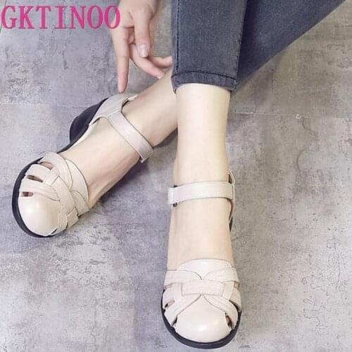 GKTINOO 2021 Summer sandals female handmade genuine leather women casual comfortable woman shoes sandals women summer shoes