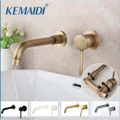 KEMAIDI Modern Brass Wall Mounted Bathroom Basin Faucet Wall Sink Swivel Spout Bath Mixer Tap Crane Antique Bronze Finished