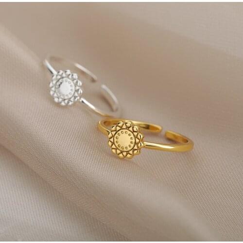 2021 New Korean Sweet Flower Stainless steel Adjustable Boho Rings For Women Girls Fashion Party Bague Sesthetic Jewelry