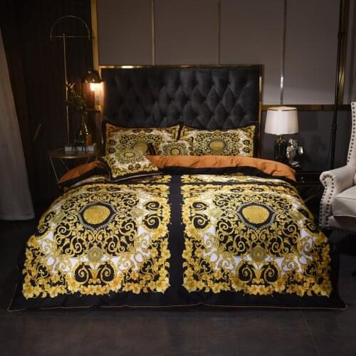 Luxury Classic print Bedding set Egyptian Cotton Duvet Cover Queen King Size Bed Linen Flat Sheet Pillowcases 4/6pcs