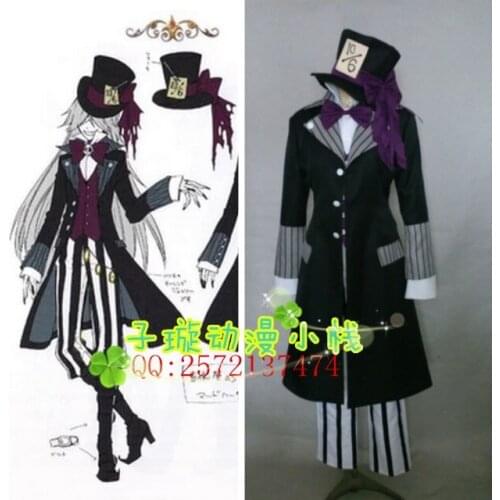 Black Butler Undertaker Cosplay Costume packing included Overcoat + shirt+vest+ Hat