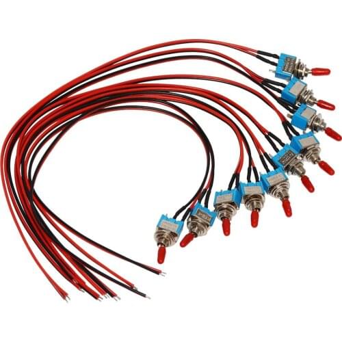 10pcs Mini Toggle Switches ON/Off SPST with Pre-soldered Wires for Truck,Car,Industrial Equipment,Emergency Lighting