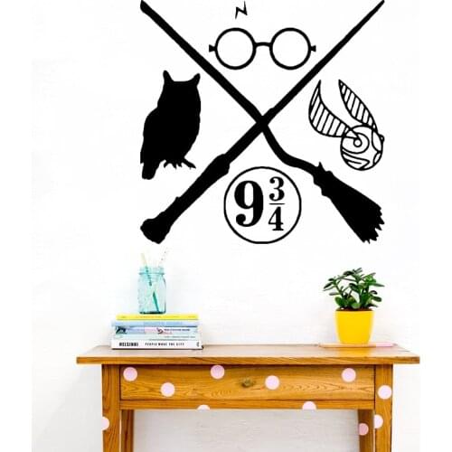 Owl Magical Scepter Potter Wall Sticker Anime Movie Inspiratioal Quote Glass Potter Harr Wall Decal Kids Room Vinyl Decor
