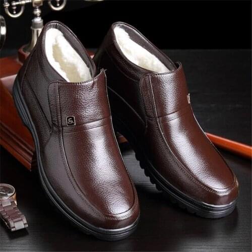 New winter outdoor leather mens boots pure wool high boots hiking boots casual boots non-slip warm boots boots designer