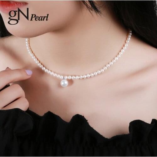GN Pearl Pearl Choker Necklace 4-5mm Natural Freshwater Pearls Pendant Chain Fine Jewerly gNPearl for Women Girls Gift
