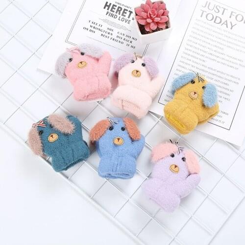 0-3 Years Boys Girls Gloves Knitted Wool Double Layer Plus Velvet Thickening Cute Cute Kids Gloves