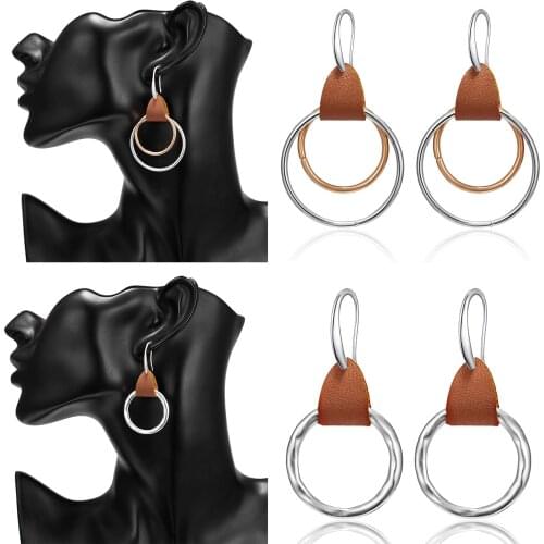 Simple Handmade Circle Round Earrings Silver Color Hollow Square Drop Earring for Women Geometric Rectangle Earring Jewelry