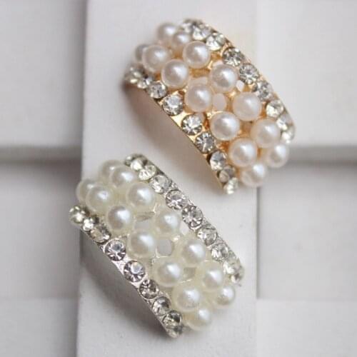 20pcs/lot Free Shipping flatback Arc-shaped Metal Pearl Rhinestone Alloy Button For Ribbon Bow Hair Accessory