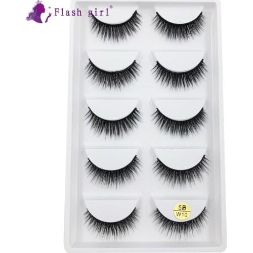 Flash Girl Natural 5D Faux Mink Eyelashes 5D-W10 Cruelty Free Thick Handmade Fake Eye Lashes Fluffy False Eyelash For Beauty