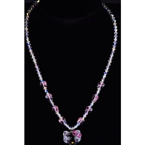 Handmade 925 Silver Crystal Necklace Cute Cartoon Cat Pendants Necklaces Fashion Lovely Kid Gift kitty necklace KT jewelry