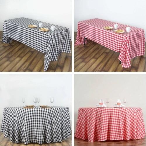 Wholesale Price Plaid Tablecloth Rectangular Checkered Polyester Linen Table Cloth Overlay For Wedding Event Party Decoration