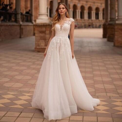 Weddding Dresses Cut-Out Illusion Detachable Puff Sleeve 2020 Latest Version Design Fashion Floor Length Bridal Gowns
