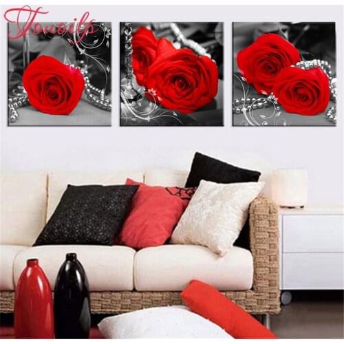 TOUOILP triptych Red rose 5d diamond painting full square&round drill diamond embroidery mosaic modern home decoration painting