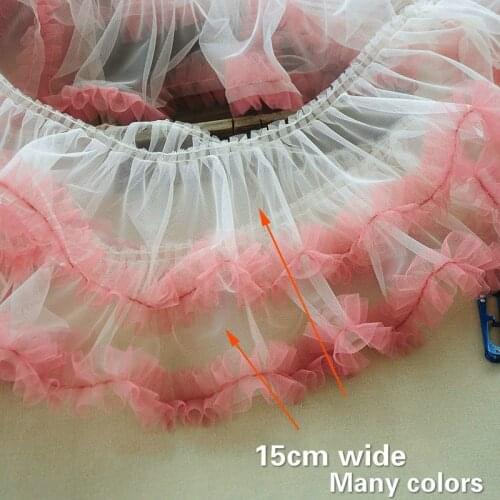 Trend Mesh Crease Puff Hem Color Tulle Lace Fabric DIY Childrens Skirt Convenient Sewing Cuff Wedding Dress Creative Design