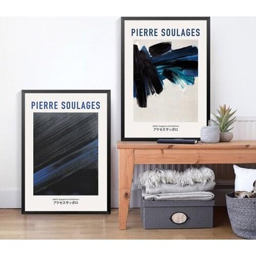 Pierre Soulages Vintage Exhibition Posters and Prints Geometric Watercolor Art Canvas Painting Wall Pictures Living Room Decor