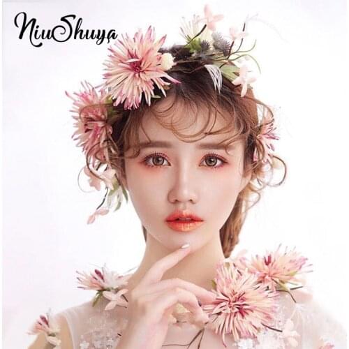 NiuShuya Boho Romantic Pink flower Bridal Hairpins Wedding Floral Women Stimulation Flower Hairpins Brides Hair Accessories