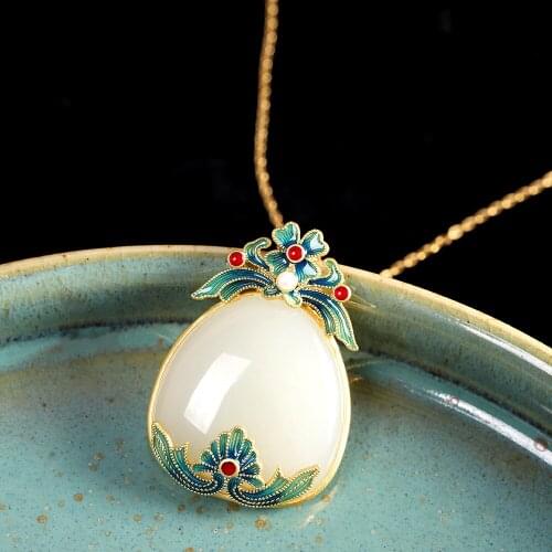 BOCAI 2021 Trenda Real s925 Silver Gold-plated Jewelry Hetian Jade Pendant for Women Exquisite Fashion Retro Womens Pendant