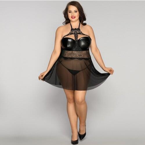 Women Latex Leather Lingerie Mini Dress Night Party Mesh Bodycon Short Skirt Hens Clubwear Party dress J81166 Plus one Size