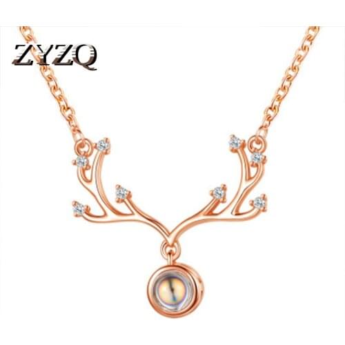 ZYZQ Cute Deer Necklace For Women Lovely Christmas New Years Gift Accessories Jewelry With One Hundred Language Love Insert
