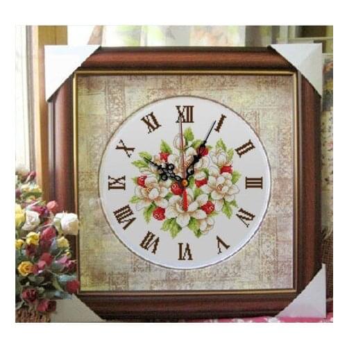 11CT Clock Cross Stitch with Clock Kit 40*40cm Yulan Flower CS-014CLO