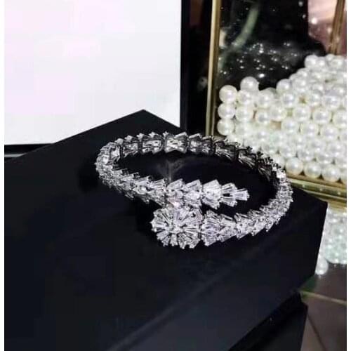 2020 New Hot Brand Pure 925 Sterling Silver Jewelry For Women Bracelet Praty Wedding Jewelry Gold Flower Cuff Bangle