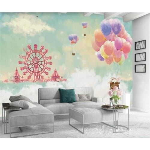 3d wallpaper romantic ferris wheel hot air balloon sky city wedding room children room background wall 3d wallpaper