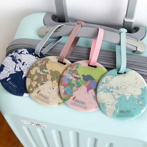 4 Colors World Map Luggage Travel Accessories Tag PU Suitcase ID Addres Holder Baggage Boarding Tag Portable Label