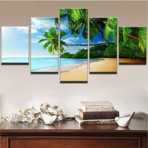 HD Prints Pictures Living Room Home Wall Art Decor Poster 5 Pieces Tropical Beach Solitude Seascape Canvas Paintings No Frame