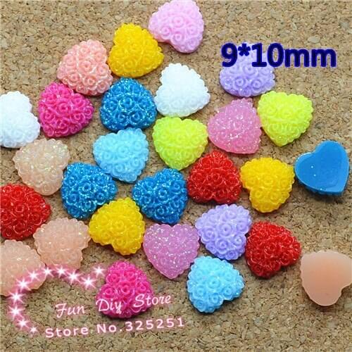 9*10mm 100pcs/lot resin muticolor heart mix color flat back cabochon decoration