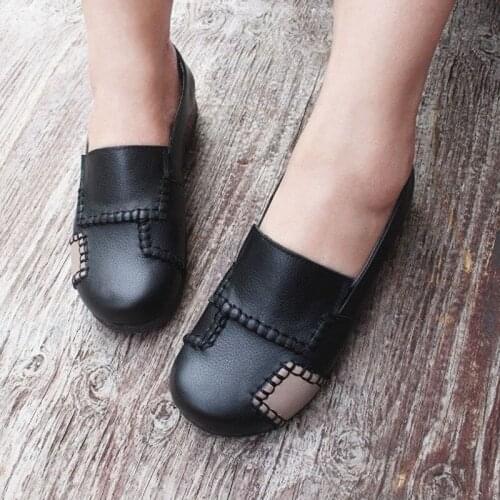 Womens Flat Shoes Slip-on Ballet Flats 100% Genuine Leather Woman Loafers 2020 Womens Summer Footwear Rubber Sole