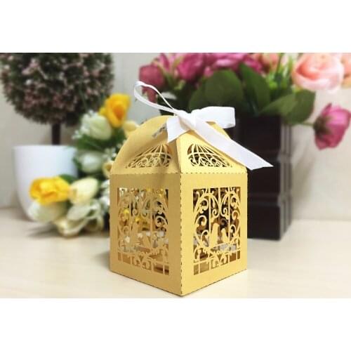 Paper bird cage gold wedding candy bar boxes for guests,Wedding door gift box in china
