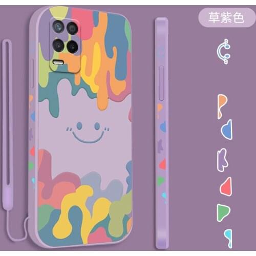 Realme Narzo 30 5G V15 GT NEO 7 8 5G XT X2 Case Soft Liquid Silicone Watercolor Smile Skin protective Back Cover Case With Strap