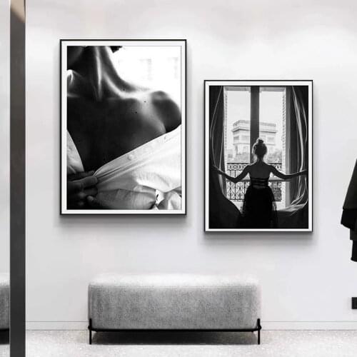 Black and White Sexy Window Girl Nordic Canvas Painting Fashion Beautiful Woman Posters Wall Art Pictures Living Room Home Decor