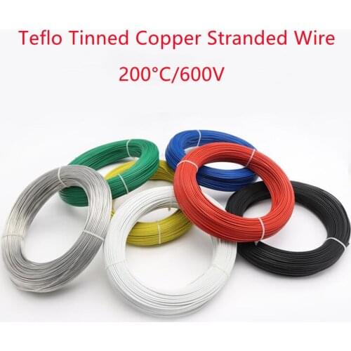 FF46-1 FEP PFEP PTFE Teflo Tinned Copper Stranded Cable High Temperature Car Ground Wire 0.12 0.2 0.35 0.5 1.0 1.5 2.0mm2