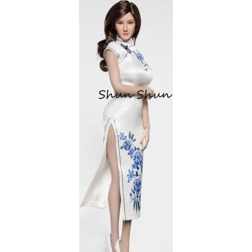 1/6 Scale Figure Chinese Red Peony Blue And White Porcelain For 12'' Action Figure Not Include Head And Body