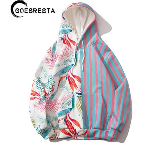 Goesresta 2020 Fashion Hip Hop Hoodie Men Leaf Stripe Print Casual Sweatshirt Pullover Oversized Autumn Men Hooded Sweatshirt