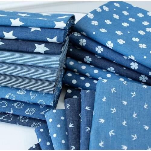Cotton printed denim summer thin wash cloth pants dress clothing DIY fabric