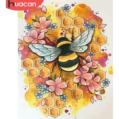 HUACAN Oil Painting By Number DIY Bee Animal Drawing On Canvas Coloring By Number Flower Kits Home Decoration