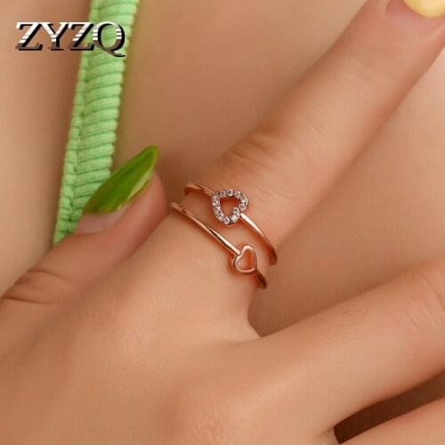 ZYZQ Romantic Heart Wedding Open Rings For Women Shiny Crystal Cute Female Accessories Party Delicate Gift Trendy Jewelry 2021