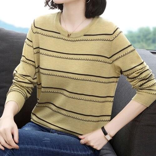 LJSXLS Sueter Mujer 2020 Stripe Pullover Women High Elastic Winter Fall Loose Sweater Knitted Korean Woman Sweaters Pull Femme