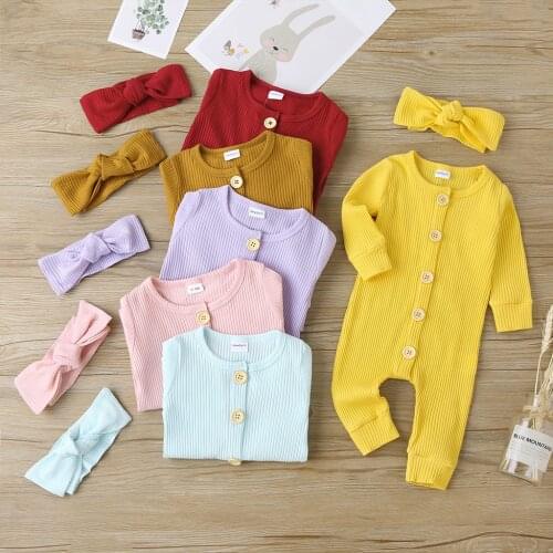 0-18M Spring Autumn Baby Clothing Long Sleeve Jumpsuits Solid Romper Newborn Girl Knitted Clothes