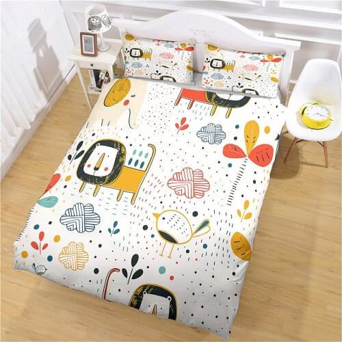 Duvet Cover Sets Comforter Bedding Twin Full Size Luxury Kids Cartoon The Lion and Bird Bed for Children Cute Pillow Case Home