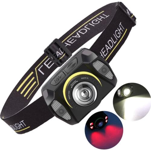 1000lm XHP50 Headlamp Rechargeable XPG COB Red light LED Headlight Body Motion Sensor Head light For Riding and Fishing