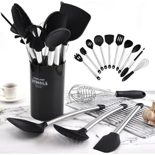 Stainless Steel Handle Silicone Kitchenware Set Non-stick Pot Special Spatula Soup Spoon High Temperature Home Kitchen Supplies