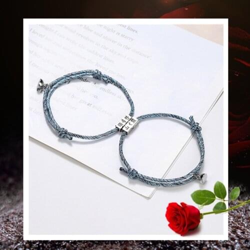 1 pair Couple Bracelets with Magnetic Pendant Adjustable Handmade Rope Braided Bracelets Best Gift For Couples