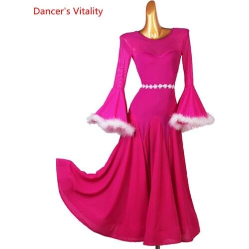 Ballroom Dance Dress Round Neck Flared Sleeves Long Skirt Performance Clothes Profession Custom Adult Child Competition Clothing
