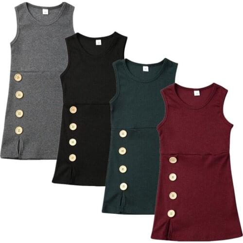 Girl Dress 2019 Baby Girl Sleeveless Dress Clothes Set Button Knitted Plain Casual Dresses Size 1-4Y